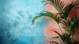 Fototapeta Konie - backdrop from soft coral to powder blue, highlighting a minimalist palm tree.