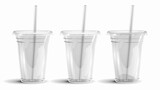 Fototapeta Perspektywa 3d - Vector realistic 3d empty clear plastic disposable cup with a straw set closeup isolated on white background. Design template of packaging mockup for graphics - milkshake, tea, fresh juice, lemonade