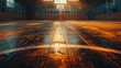 Sunset Shadows on the Hardwood, An Empty Basketball Court Awaits the Game