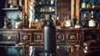 Vintage bottle on apothecary cabinet