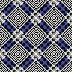 Blue rhombus elegant ornamental greek key meanders geometric traditional seamless pattern. Waffle ornament. Trendy patterned tribal ethnic style vector background. Fabric pattern, Endless texture