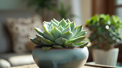 Succulent plant in pot indoors.