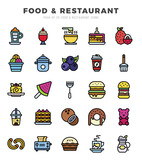 Fototapeta Big Ben - Vector icons set of Food and Restaurant. Lineal Color style Icons.