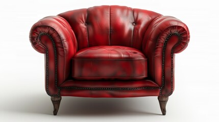 Wall Mural - A bright red leather armchair depicted on a white background with a drop shadow effect.