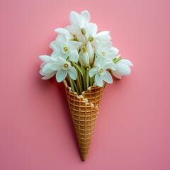 Canvas Print - bunch of snowdrops forming a small bouquet in an ice cream cone