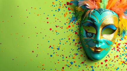 Wall Mural - Multicolored carnival mask banner, solid color background with space for text  generative ai images