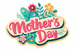 text mother's day with a few little flowers silhouette black vector illustration
