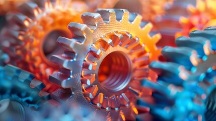 Canvas Print - A close up of a bunch of gears that are all different colors, AI