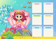 Cute mermaid kids weekly planner vector illustration
