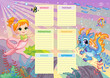 Cute mermaid and dragon weekly planner vector illustration