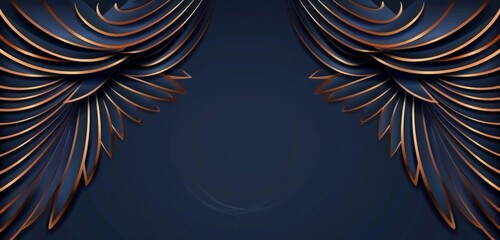 Wall Mural - Dark blue background with golden lines in the shape of wings, elegant and luxurious style A wide banner for advertising or corporate design Generative AI