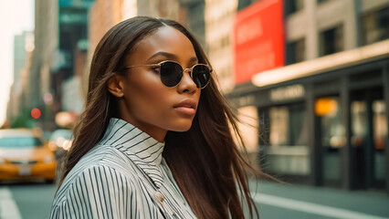 Canvas Print - Beautiful stylish African American girl on the summer street