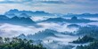 Beautiful landscape view from above, mountains in fog, jungle, savannah, background, wallpaper.