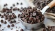 © Татьяна Макарова - Metal scoop full of chocolate chips in bowl with more scattered around