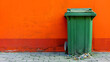 Green garbage can. orange Background, Recycling Garbage Container On Yellow, Generative AI 