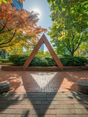 Poster - A large triangle shaped structure in the middle of a park. Generative AI.