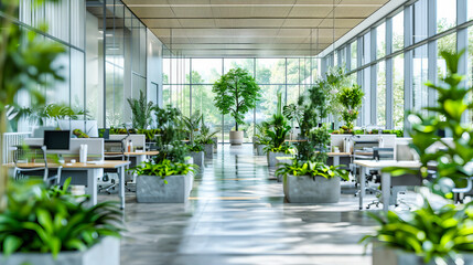 Modern Business Lobby with Green Indoor Plants, Bright and Spacious Architecture, Travel and Tourism