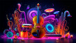 Colorful neon background dj night club party wave musically style theme abstract music festive illustration