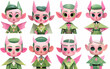 Set of cartoon pink and green demonic people 