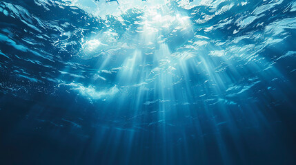 Wall Mural - the image is of a clear blue ocean with sunlight shining through the water. the sunlight creates a b