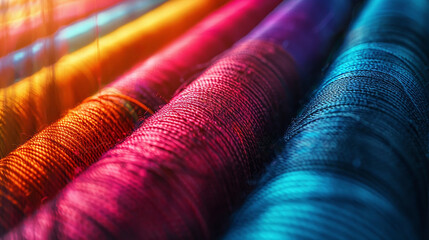 Wall Mural - bright textile threads with a rainbow pattern as an abstract background. the colors are bright and r