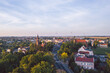 Aerial skyline cityscape of Miłosław at sunset, a town in Września County, Greater Poland Voivodeship (Wielkopolska), Poland