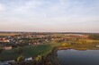 Aerial skyline cityscape of Miłosław at sunset, a town in Września County, Greater Poland Voivodeship (Wielkopolska), Poland