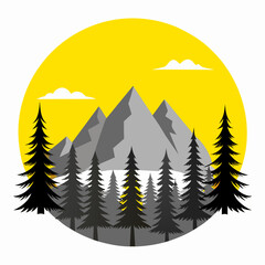 Wall Mural - Nature’s Palette: A Vibrant Vector Illustration of a Colorful Mountain Landscape with Sun and Trees