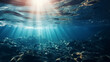 Sunbeams Illuminating the Underwater Landscape with Fish