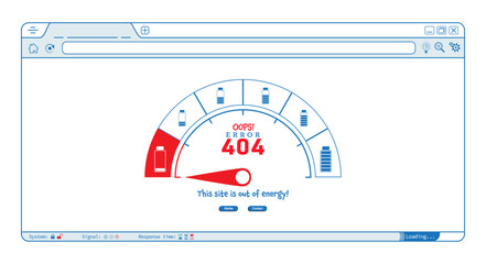 Wall Mural - error 404 abstract website browser design with empty battery. webpage internet security warning to u