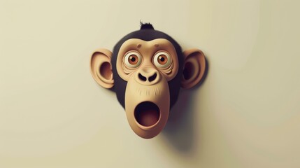 Wall Mural - Vector art character, monkey surprised, popping out of a flat design into 3D space, eyes wide, mouth agape.