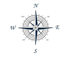 Wind Rose And Compass Vector In Black And White Color On Isolated White Background. Vector Illustration On White  Background. Icon And Symbol.