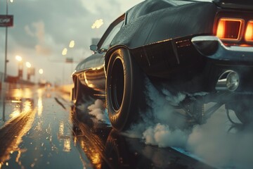 Poster - Drifting and racing concept. Background with selective focus and copy space