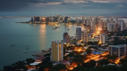 Wall Mural - the far view of big city by the sea called pattaya