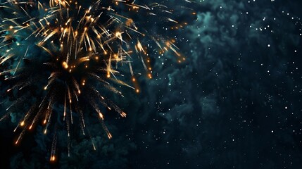 Abstract colored festive firework background in the night sky. Firecrackers and sparks isolated on blue background.