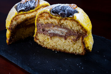 Polenta e Osei di Bergamo Alta most renowned sweet specialty Bergamo’s cuisine, made from sponge cake, chocolate, butter, hazelnut creams and rum