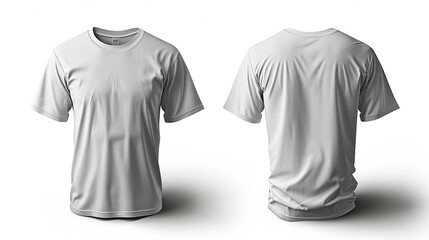 Wall Mural - A perfectly rendered blank t-shirt template showcasing the front and back views with a shadow effect, giving a realistic depth against the isolated white space. 32k, full ultra hd, high resolution