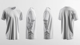 Fototapeta Przestrzenne - A sleek presentation of modern t-shirt mockups, each front and back side visible in full detail, floating on an all-white backdrop to emphasize texture and fabric quality. 