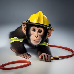 Sticker - A monkey wearing a firefighter helmet and putting out a fire2