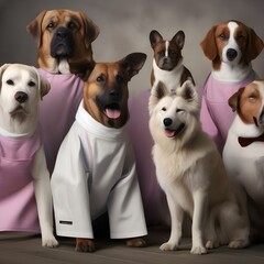 Wall Mural - A group of dogs wearing painter's smocks and creating masterpieces4