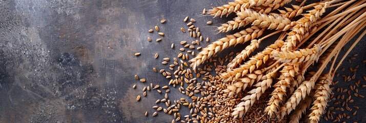 Wall Mural - A close up of wheat and barley on a dark background