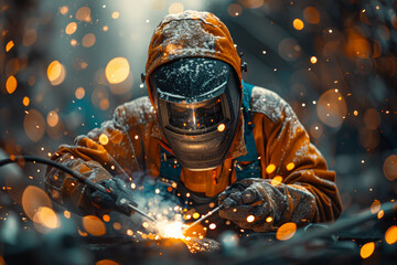 Wall Mural - A skilled welder joining metal with precision and strength, creating structures that endure. Concept of welding proficiency. Generative Ai.