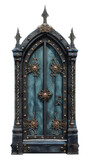 Fototapeta Boho - antique medieval blue wooden door with iron accents, antique gothic style door, material for game