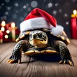 A turtle wearing a Santa beard and delivering presents1