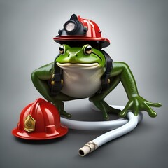 Wall Mural - A frog wearing a firefighter helmet and holding a hose for Fire Prevention Week5