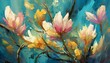 Pintura flores tonos pasteles efecto pinceladas