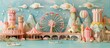 Paper Cut Style Seaside Boardwalk with Nostalgic Carnival Games and Saltwater Taffy Shop