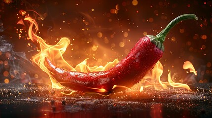 Poster - fresh hot red chili pepper on a black background, fiery hot seasoning