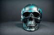 A 3D rendering of a human skull.