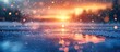 Bokeh Sunset Reflections on Frozen Lake at Dusk